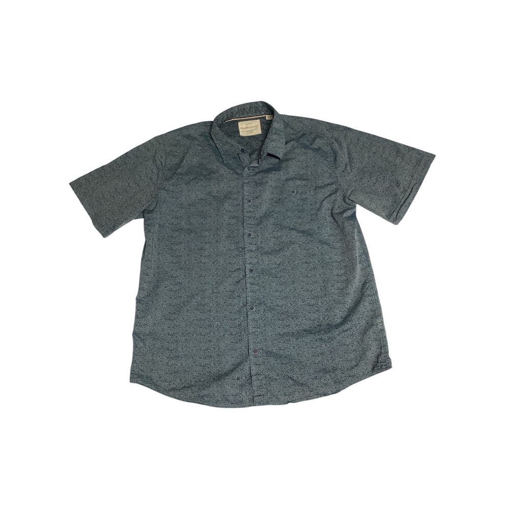 Weatherproof Vintage Mens XL Blue Grey Geometric Wavy Print Short Sleeve Shirt
